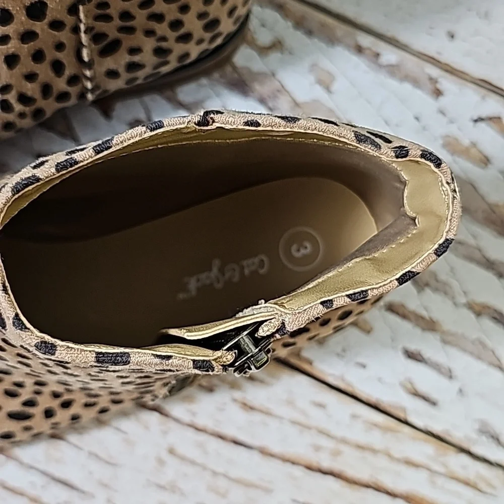Cat & Jack sz 3 girls animal print tan black ankle boots